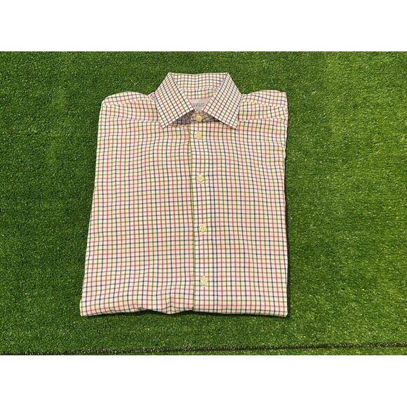 CHARLES TYRWHITT Size XL White Red Blue Checkered Cotton Long Sleeve Shirt